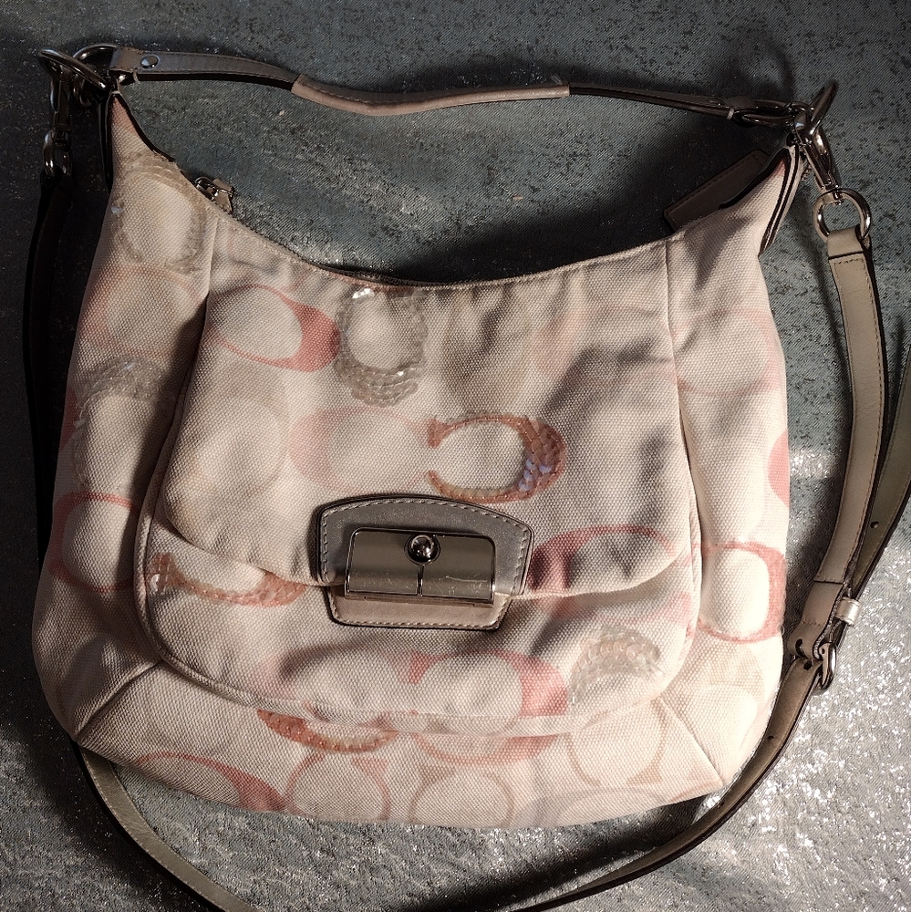 Y2K Rare Coach Sequin Pink Iridescent Holographic Satchel Crossbody Bag Vint… - Picture 15 of 16